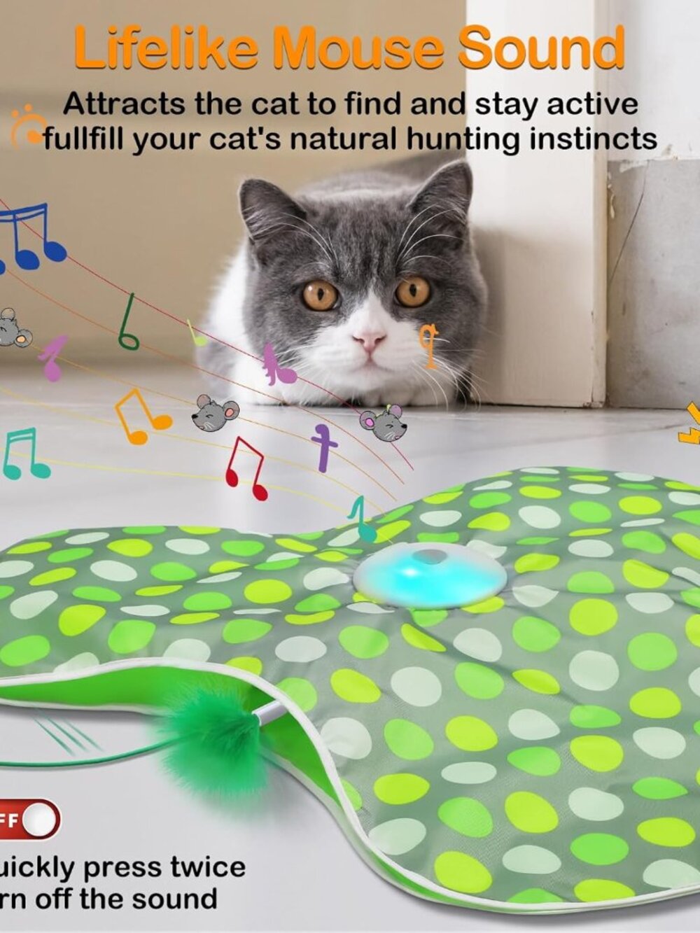 Motion Activated Moving Feather USB Rechargeable Interactive Cat Toy Automatic